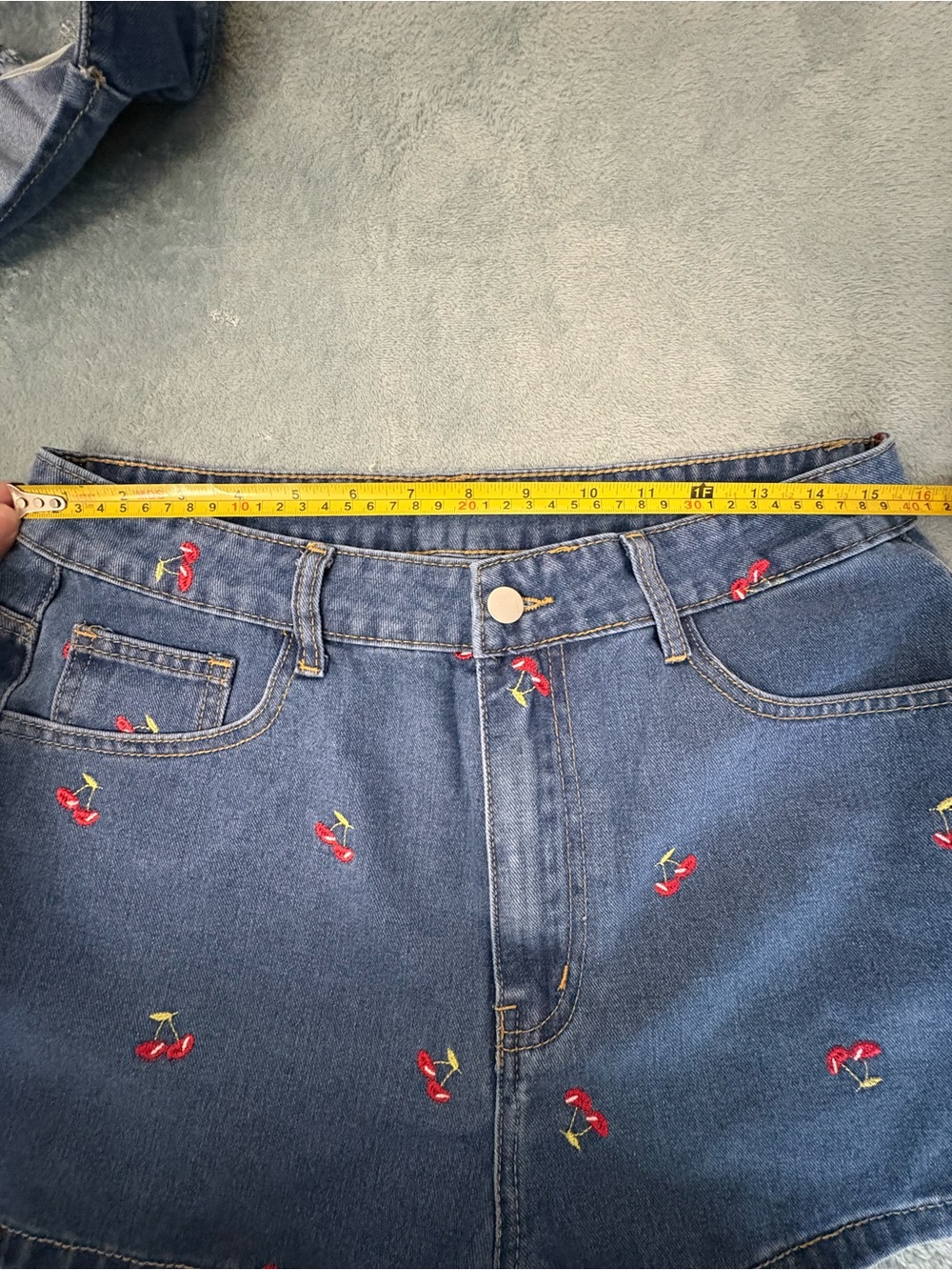 SHEIN Cherry Embroidered Denim 2-Piece Set Crop Top & Shorts Size L - Picture 5 of 9